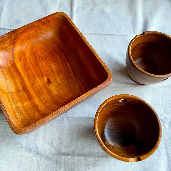Wooden vintage Fruit Basin and Bowls - Picture 4 of 9